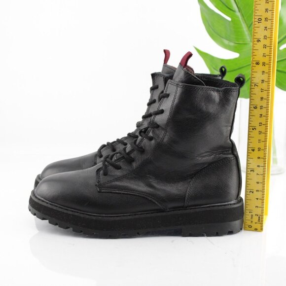 Zara Womens Combat Boot Size 37 6 Black Leather Lace Up Chunky Lug Sole Bootie - Picture 6 of 13